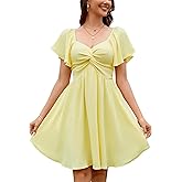 Florboom Women's Sweetheart Knot Front Dress Flutter Sleeve Tie Back A-Line Chiffon Mini Dresses