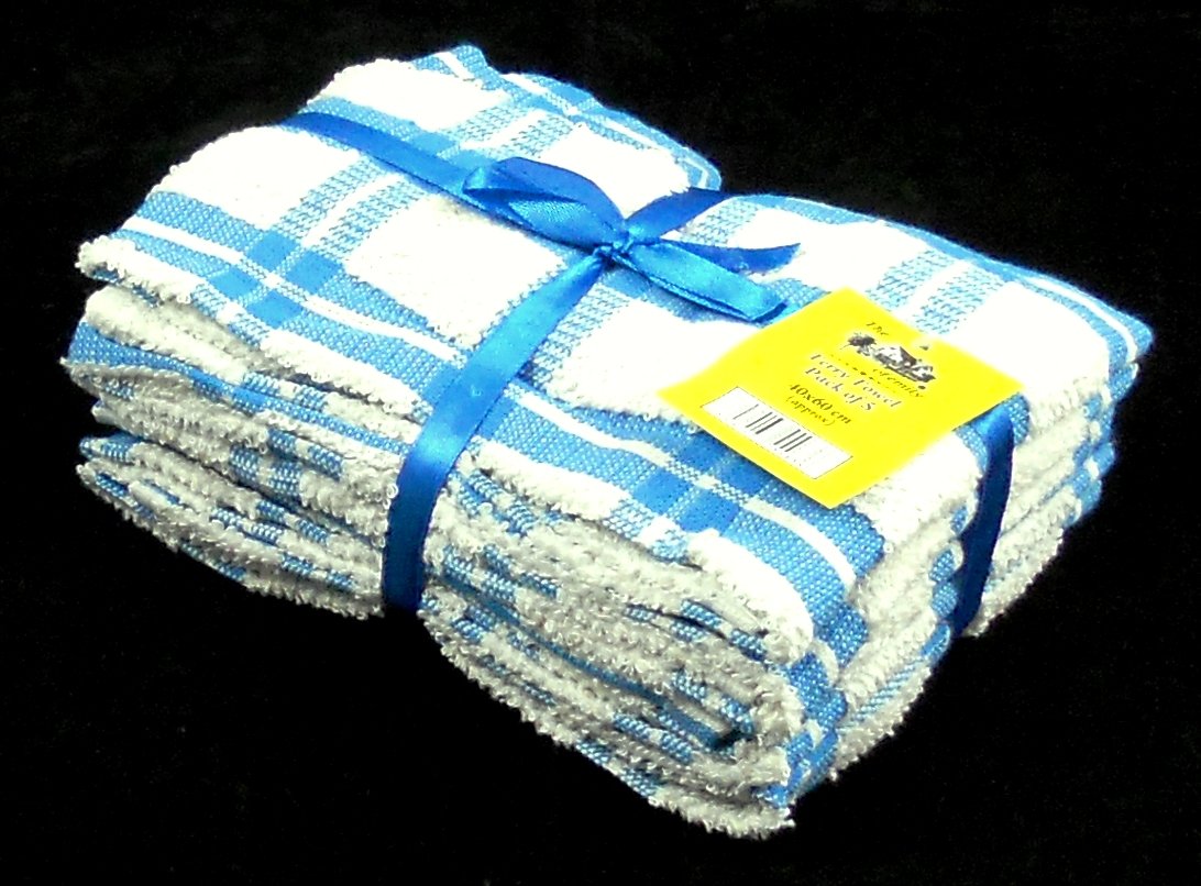 10 Pack 100 Cotton Kitchen Terry Tea Towels (Aqua & White) Amazon.co