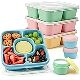 Caperci Original Lunchable Snack Containers for Kids & Adults - 5 Compartments Bento Snack Boxes with 4 Leakproof Small Containers, Wheat Straw, BPA-Free, Set of 4 (Vintage Colors)