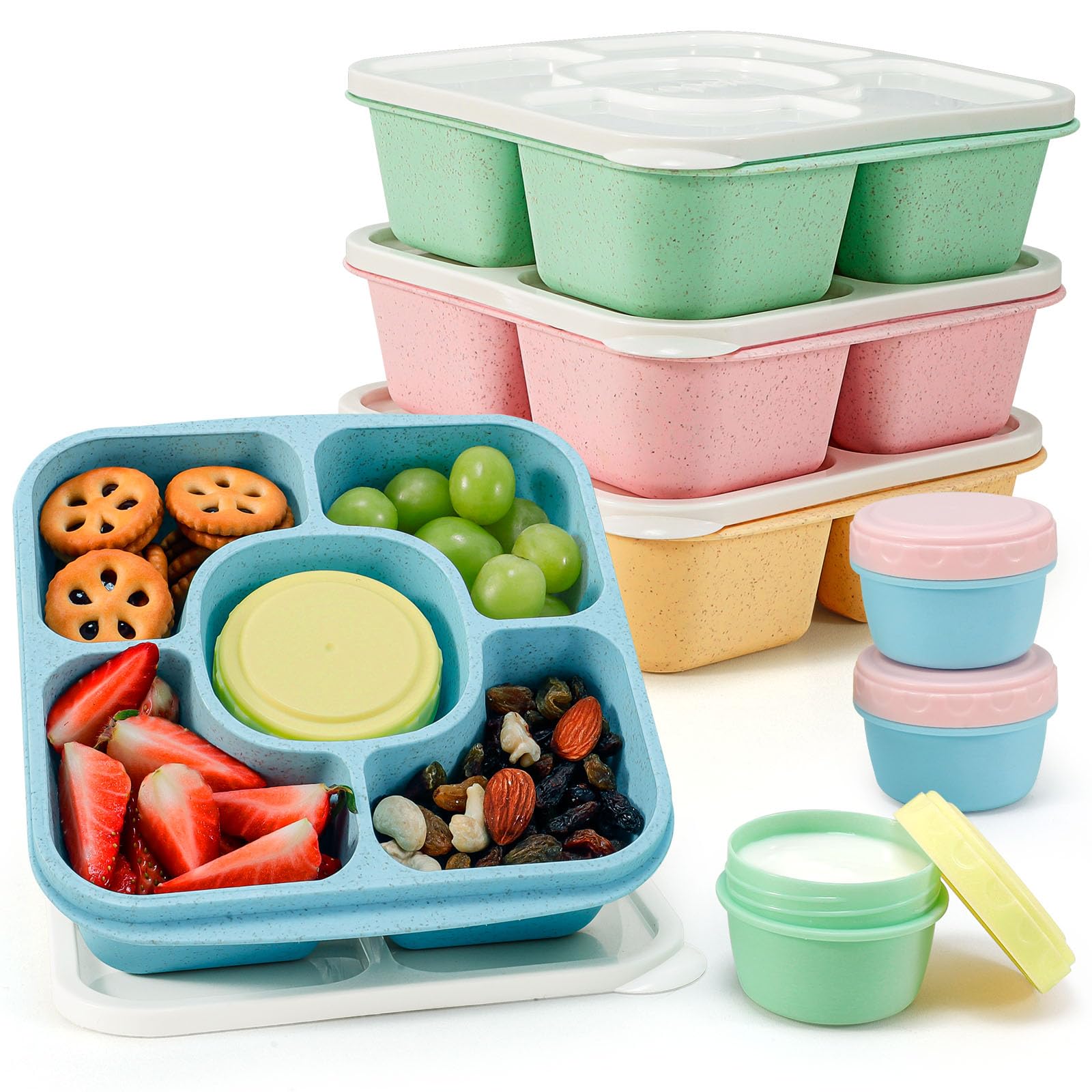 Photo 1 of ***Missing one****Caperci Original Lunchable Snack Containers for Kids & Adults - 5 Compartments Bento Snack Boxes with 4 Leakproof Small Containers, Wheat Straw, BPA-Free, Set of 4 (Vintage Colors)