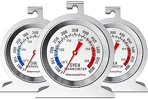 ThermoPro 3-Pack Oven Thermometer for Gas Oven, 50-300°C/100-600°F Smoker Temperature Gauge with 431 Stainless Steel, Analog 