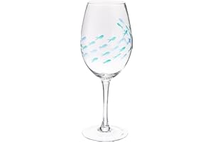 Abbott Collection Etched Fish Wine Goblet - Glass, Blue/Green, 9" H (22oz)