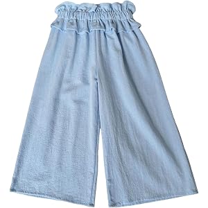 Baby and Little Girls Soft Cotton Gauze Wide Leg Ruffled Pants Toddlers Elastic Ruffle Waist Pull-on Baggy Casual Sweatpants