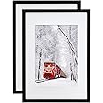 Egofine A2 Picture Frames Set of 2 Matted for A3 - Solid Wood Acrylic Plexiglass Front for Wall Mounting Hanging Vertically or Horizontally, Black - 16.5 x 23.4 in