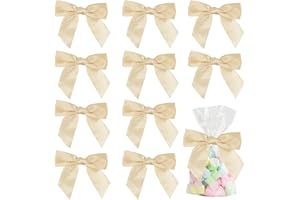 AIMUDI Satin Twist Tie Bows for Treat Bags 4.5" Pre-Tied Champagne Bows with Twist Ties Champagne Ribbon Bows for Wedding Decor Premade Bows for Gift Wrap Christmas Tree Party Favors Goodies - 36 PCs
