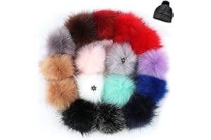 RVSWIHFA 16P Faux Fox Fur Pom Pom with Snap Button,Diameter 10cm Pom Poms Ball Mix Colors for Hats Shoes Scarves Bag Charms A