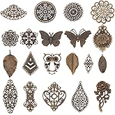 PH PandaHall 120pcs Filigree Metal Embellishments 19 Style Filigree Connectors Charms Antique Bronze Flower Animal Pendants for Steampunk Mixed Media Art Hairpin Headwear Necklace Jewelry Making
