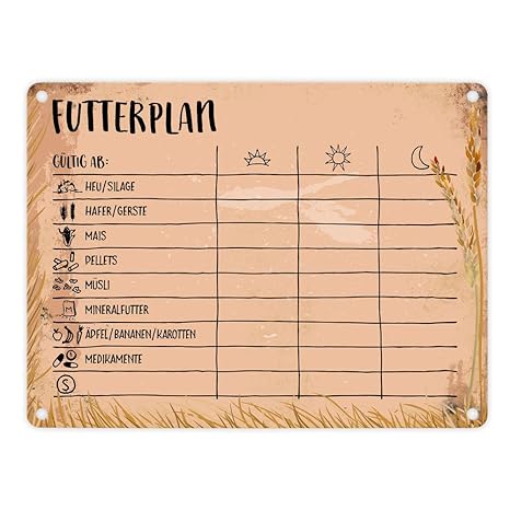 trendaffe - Metallschild mit Futterplan für Pferde Motiv als Boxenschild