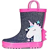 K KomForme Kids Rain Boots Waterproof Printed Rubber boots with Handles