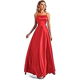 Lecureler Long Satin Spaghetti Strap Prom Dress