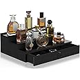 Cologne Organizer for Men, 3 Tier Wood Perfume Organizer with Felt Lining Drawer and Hidden Compartment, Black Perfume Display Holder, A Gift for Men