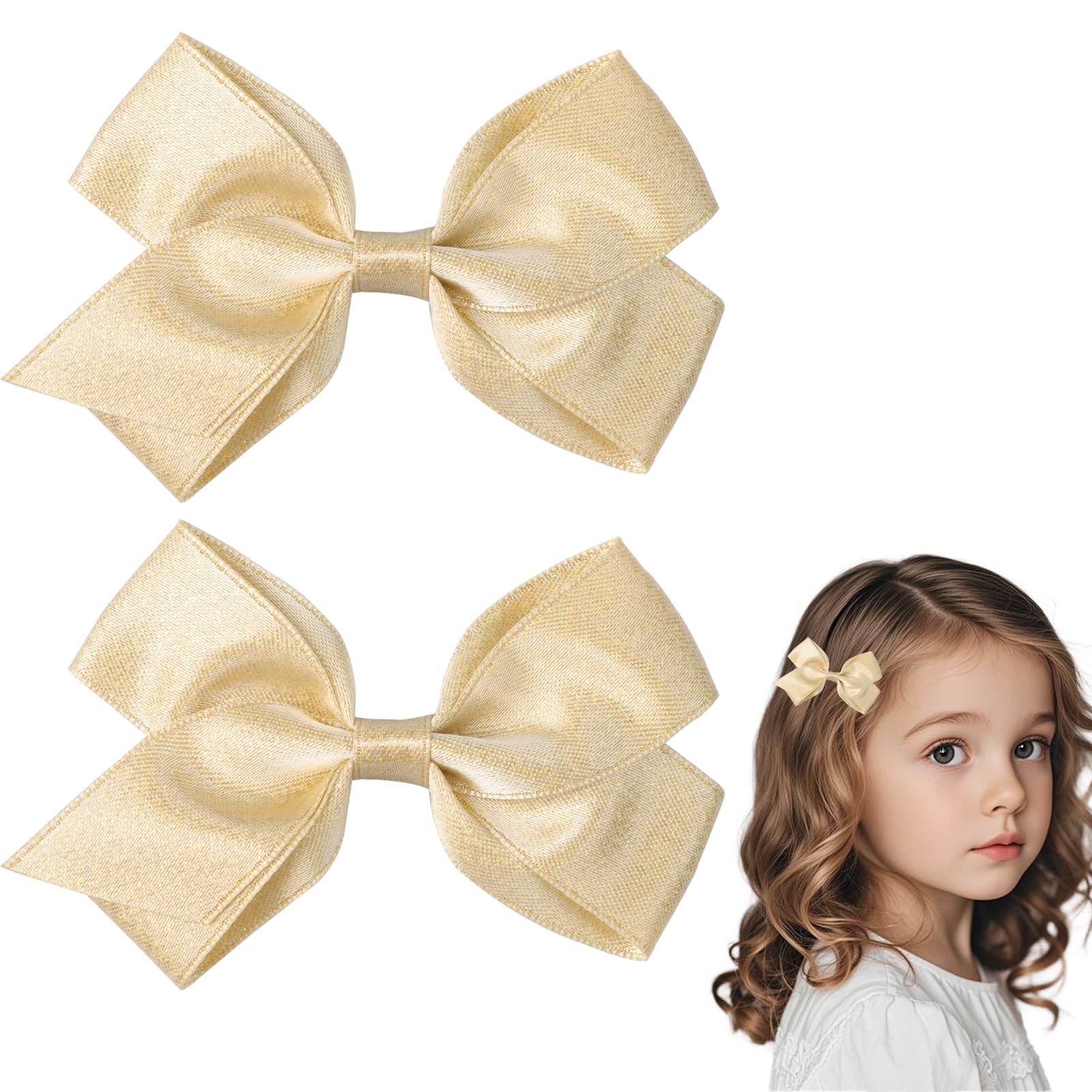 Photo 1 of Maxqzin 2Pcs Hair Bows for Toddlers 2-4 Years 3.15 Inch Gold Hair Bow Toddler Hairs Bows Alligator Clips Bow Hairs Clips for Girls Women Birthday Wedding Party Occasions