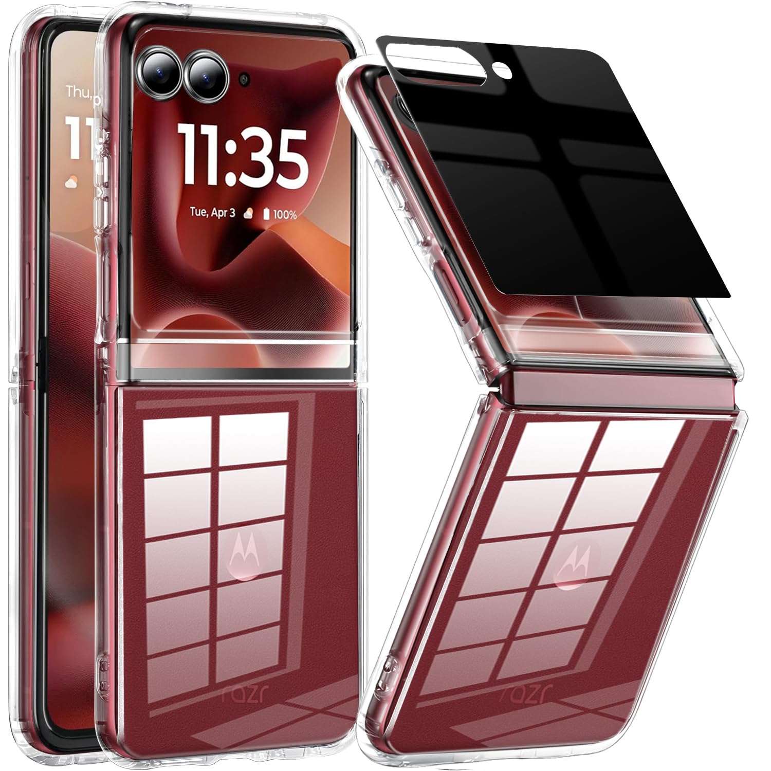 QiiStar for Motorola Razr Plus 2025 Case with Built-in Privacy Screen Protector,Thin Slim Moto Razr+ 2025 Phone Case Anti-Scratch Hard PC Shockproof Protective Cover,Crystal Clear