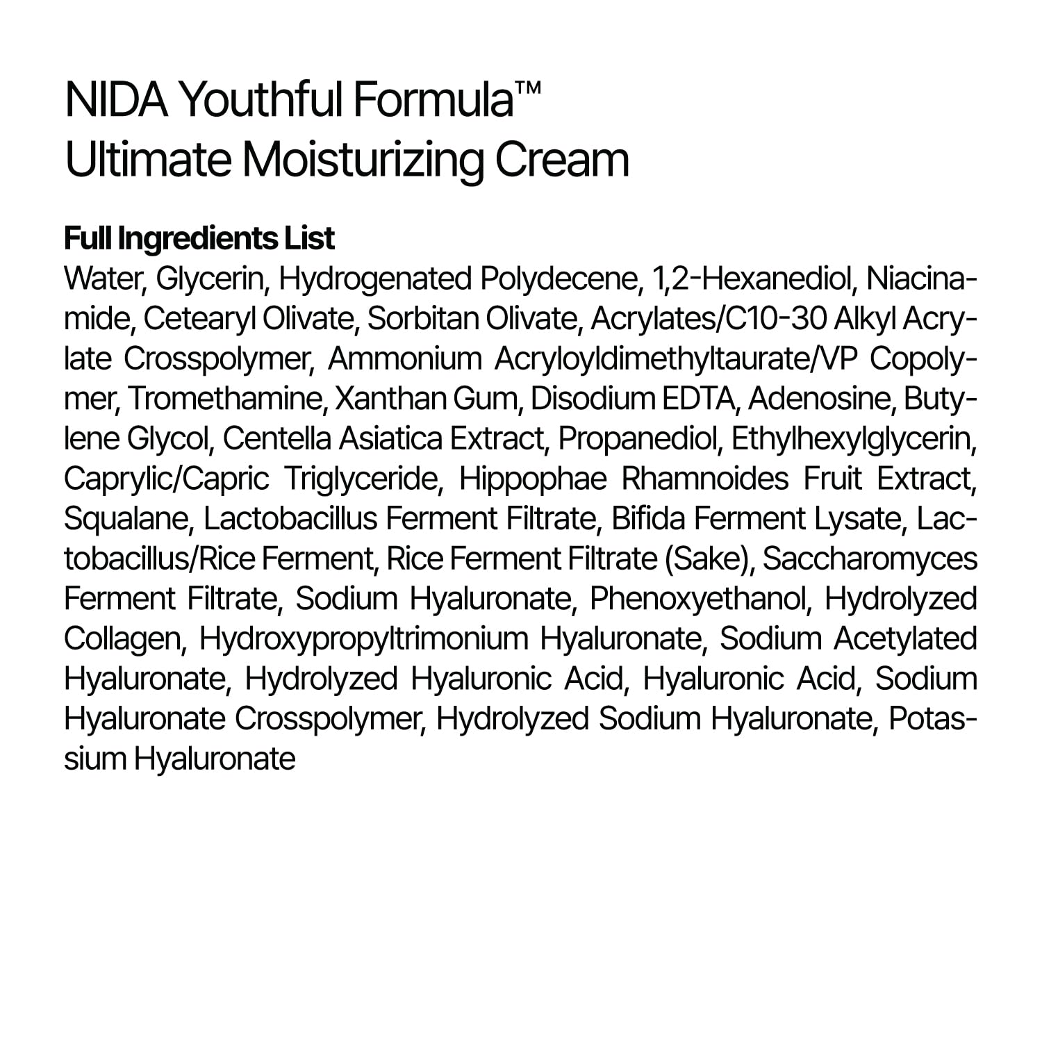 Youthful Formula™ Ultimate Moisturizing Cream | Centella Asiatica, Niacinamide, Hyaluronic Acid, Collagen | Wrinkles, Fine Lines, Dark Spots, Dry Skin, Redness | 3.38 fl. oz., 100ml