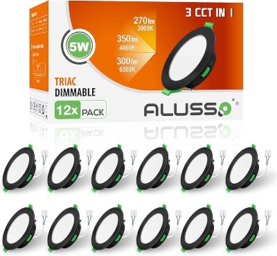 ALUSSO 5W LED Downlight 350LM Dimmable 3000K 4000K 6500K IP44 12 Pack