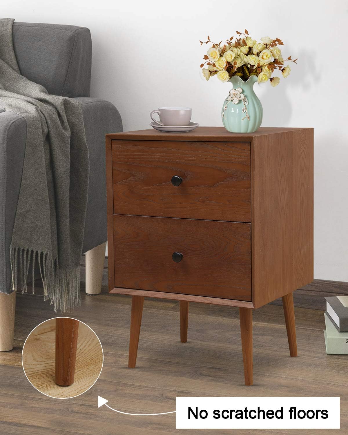 Hooseng Modern Nightstand with 2 Drawers Night Stand End Table Dresser for Home, Bedroom Accessories, Office, College Dorm, Steel Frame, Wood Top, Easy Pull Fabric Bins, Brown: Furniture & Decor