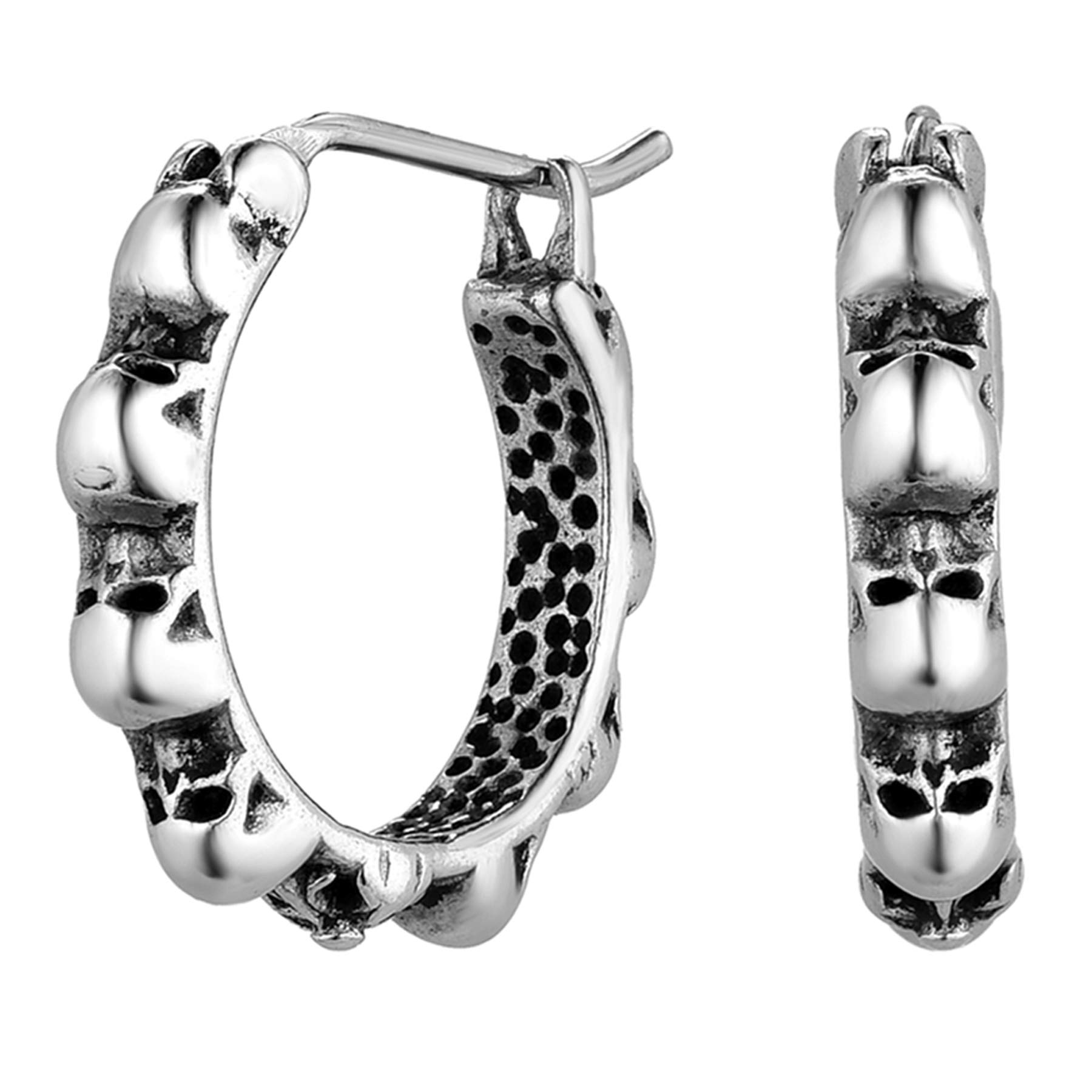 JewelryWe Mens Ear Stud Gothic Punk Skull Head Skull Hands Stainless Steel Hoops Earrings