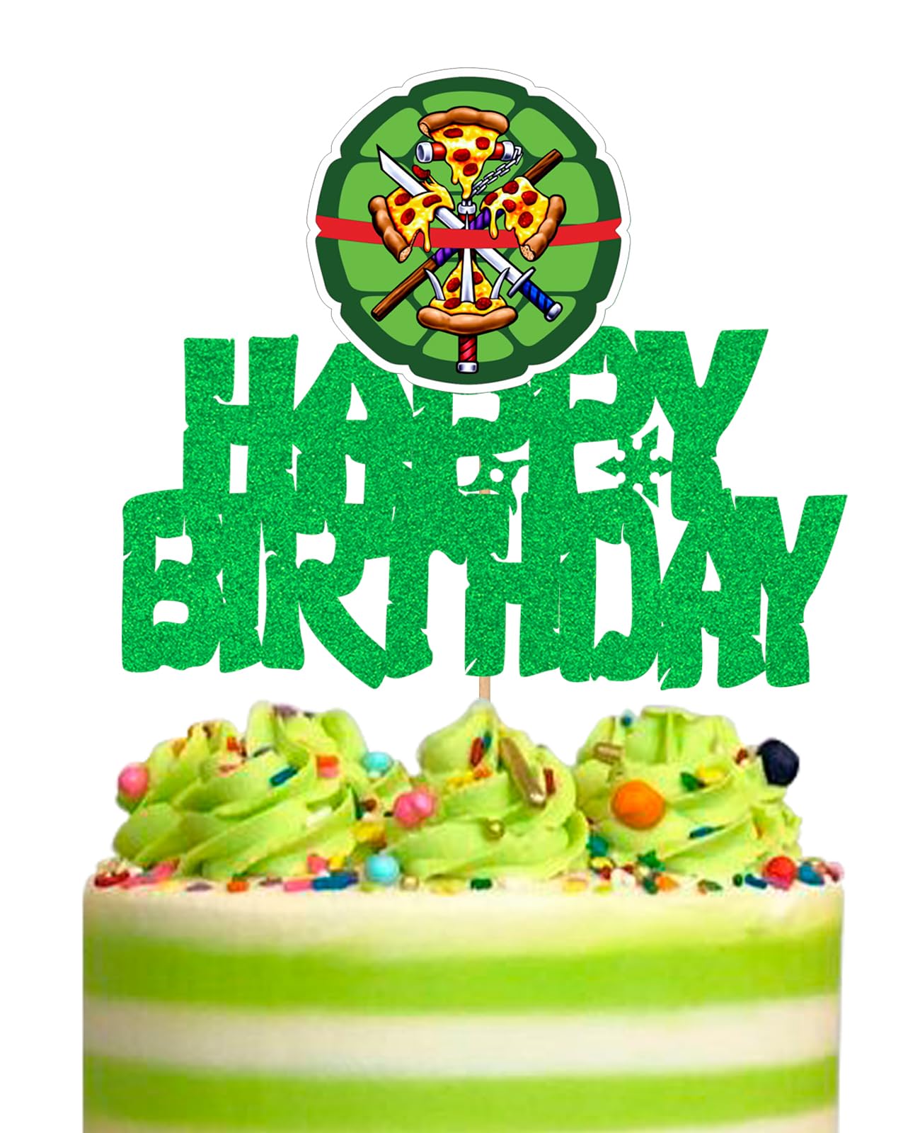 Photo 1 of Turtle Cake Topper Anime Hero Cake Topper Happy Birthday Turtle Weapon Decorations for Birthday Party Decorations Party Supplies