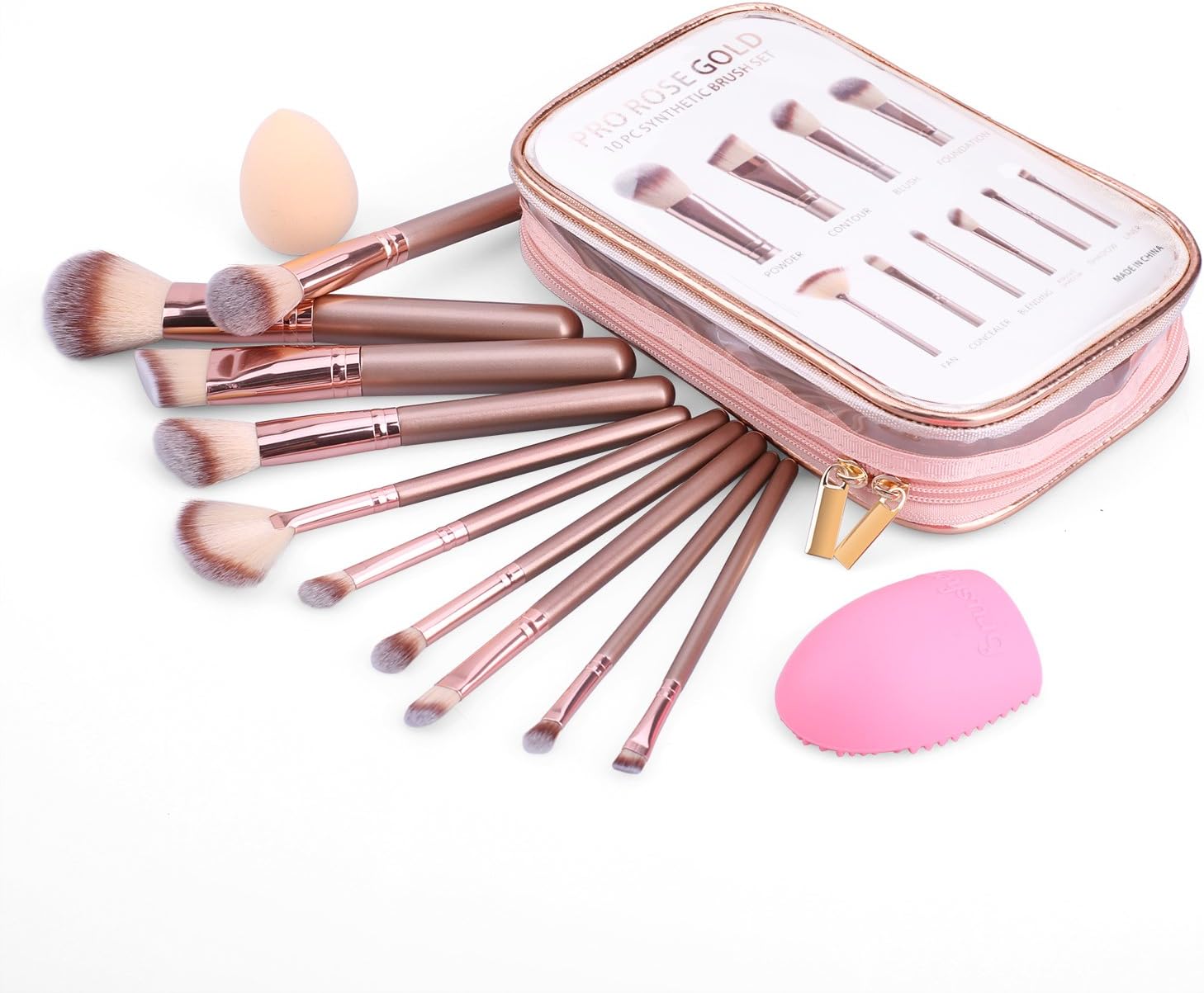Hovinso 12 PCs Makeup Brushes Professional Cosmetics Makeup Brush Set with Sponge and Brush Cleaner Premium Synthetic Foundation Brush Blending Face Powder Blush Concealers Eyeliner Eye Shadows
