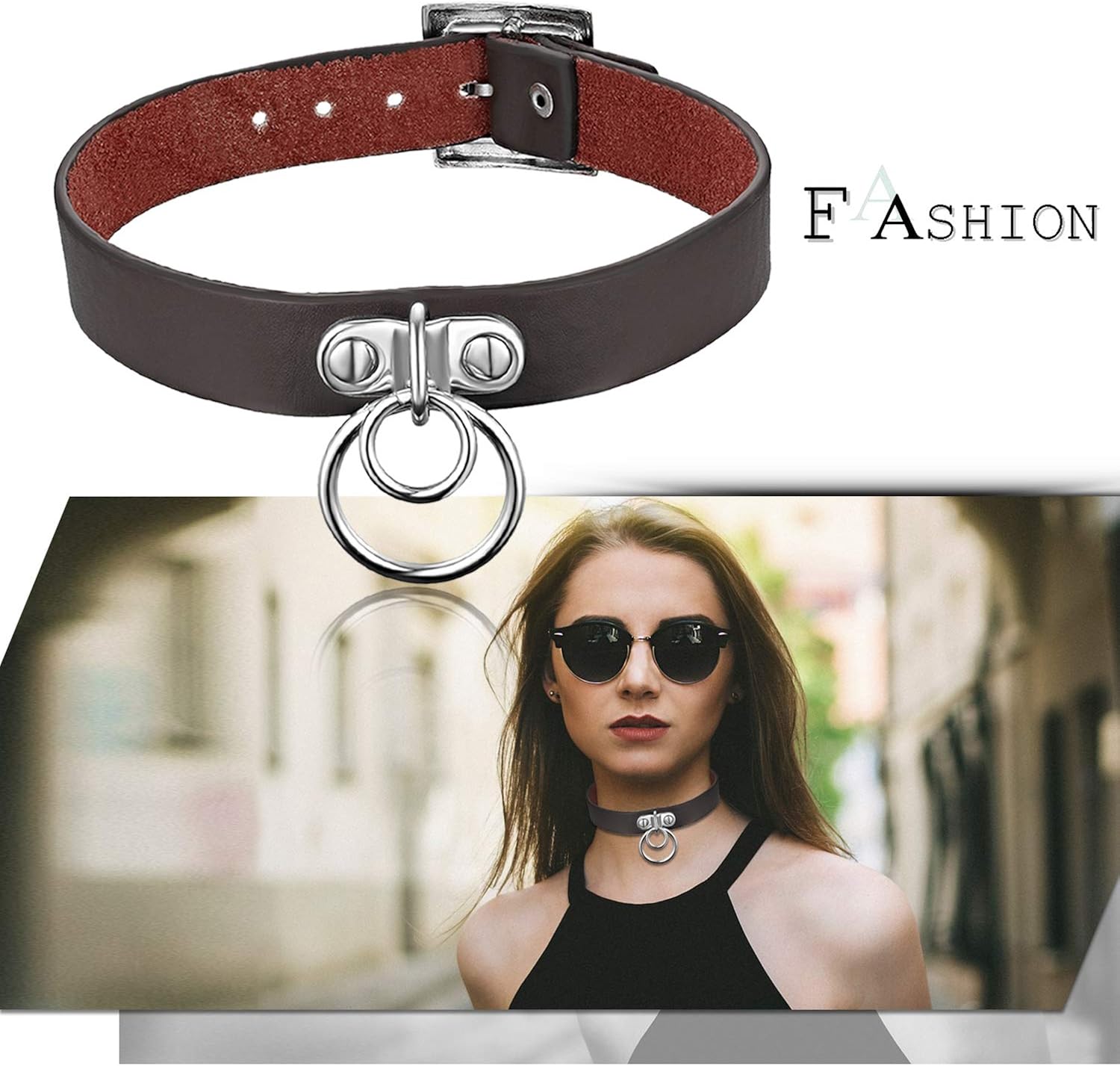 Cupimatch Vintage PU Leather Necklace Goth Rivet O-Ring Choker Collar for Women - Image 3