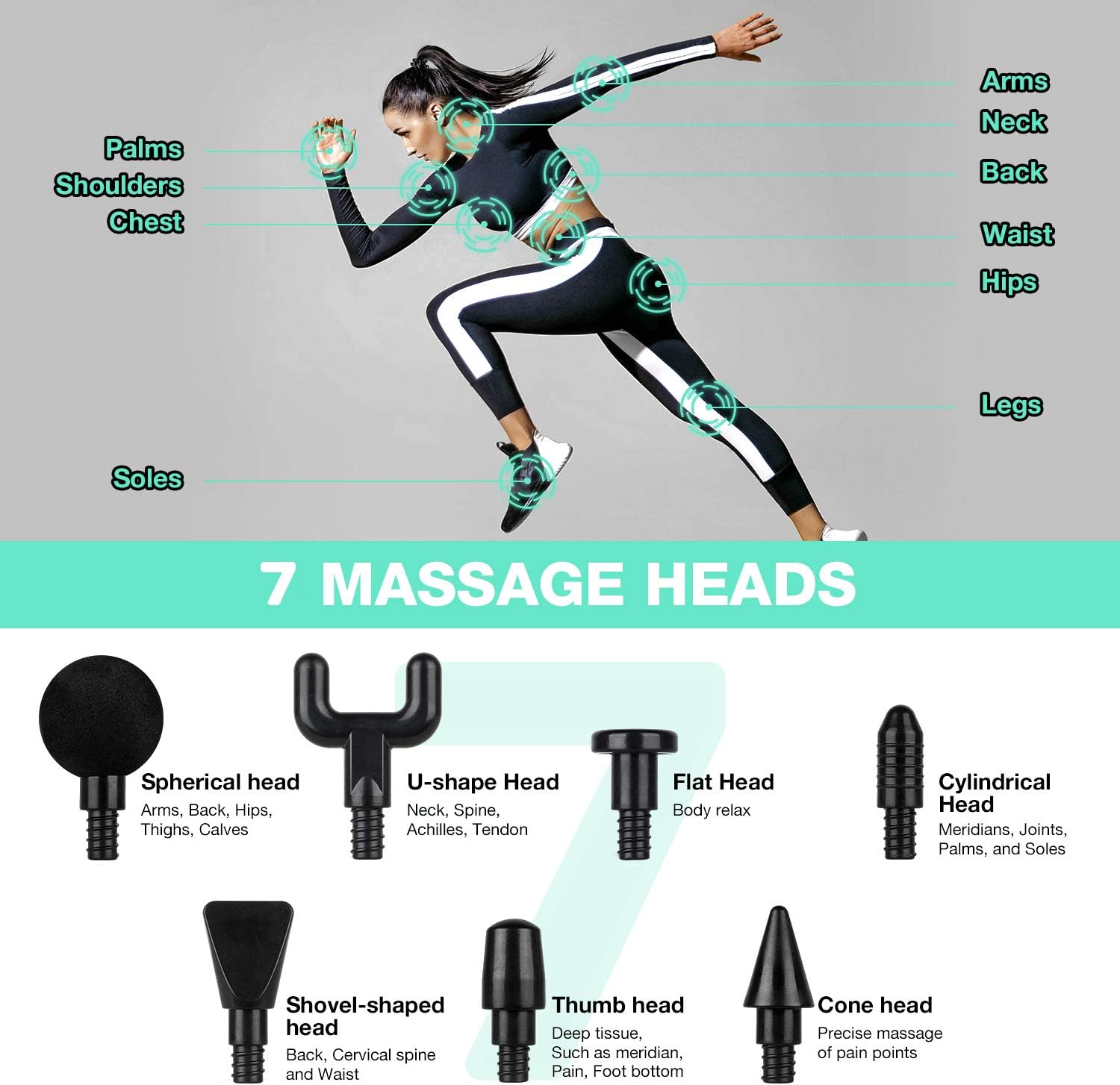 Muscle Massage Gun, PretiHom Percussion Massage for Athletes Deep Tissue Massager Impact Device Handheld Muscle Electric Gun with 6 Adjustable Speed and 8 Heads Helps Relieve Soreness: Health & Personal Care