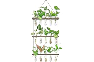 XXXFLOWER Wall Hanging Propagation Station with Wooden Stand 5 Glass Test Tubes 3 Tiered Planters Wall Terrarium for Home Office Plant Hanger Flower Vases Wall Decor Hydroponic Cuttings
