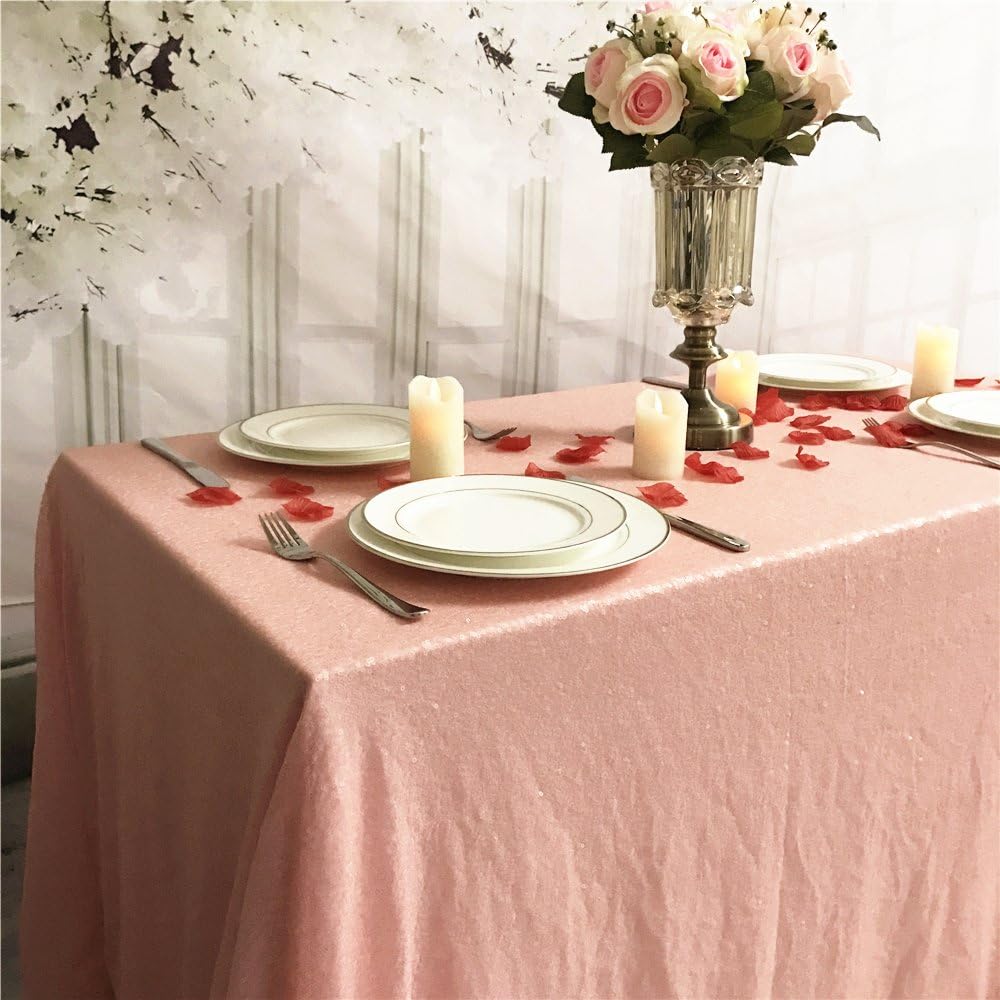 TRLYC 50" 85" Sparkly Blush Pink Sequin Tablecloth for