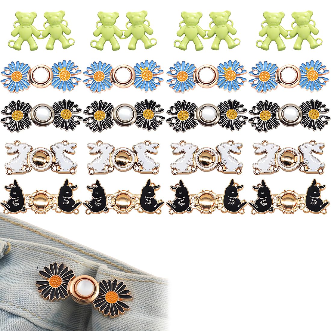 DHKFXKT Pant Waist Extender, 20 PCS Adjustable, No Sew & No Tools, Silver/Black Plastic/Resin Button Style, Perfect for Jeans, Skirts, Maternity Pants