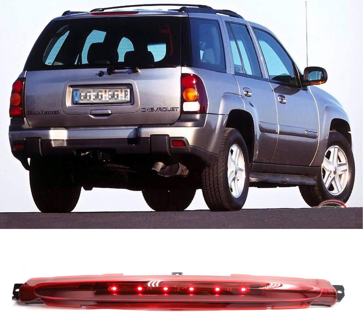 Center High Mount Stop Light Third 3rd Brake Light Lamp Assembly Fits for 2002 2003 2004 2005 2006 2007 2008 2009 Chevy GMC Buick(Red Lens)