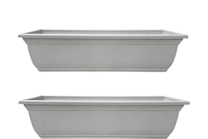 The HC Companies 24 Inch Mojave Window Planter Box with Drainage Holes, Lightweight UV-Resistant Plastic Outdoor Planters, 2-Pack Flower Box for Garden & Home Decor, Granite