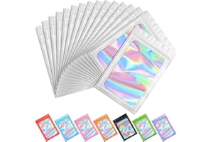 Funfery 100 pcs White Smell Proof Mylar Holographic Bags Packaging Bags,Clear Resealable Odor Proof Bag Foil Pouch Bag for Fo