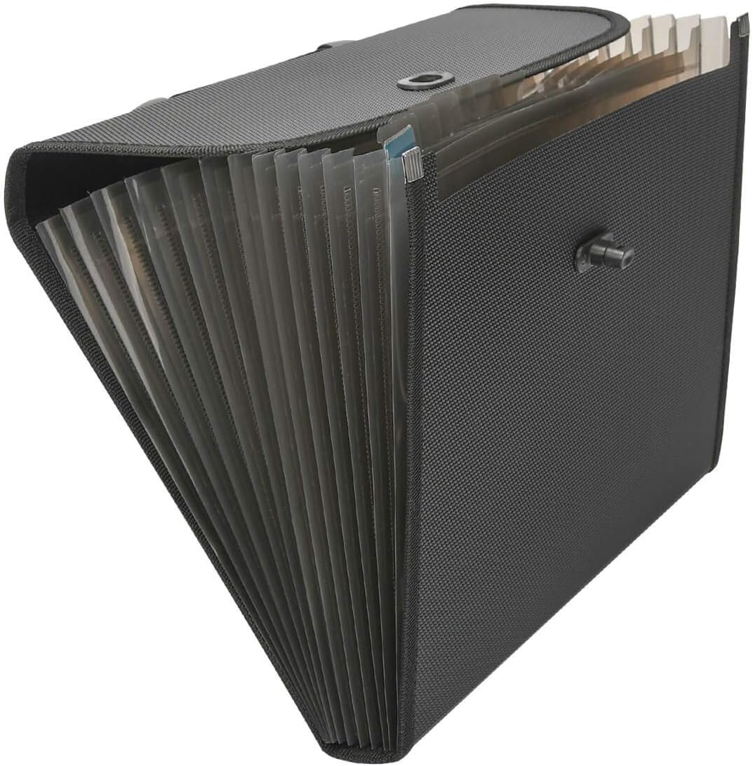 Expanding File Folder, 13 Pocket Expanding Accordion File Folder Organizer Document with File Guides Works on A4/Letter Size for Office/Business-Black