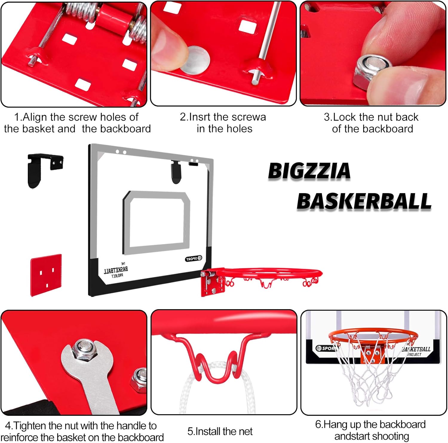 Bigzzia Indoor Basketball Hoop Includes 3 Mini Basketballs & Hand Pump with Needle for Door Wall Kids Adults Indoor Play : Sports & Outdoors