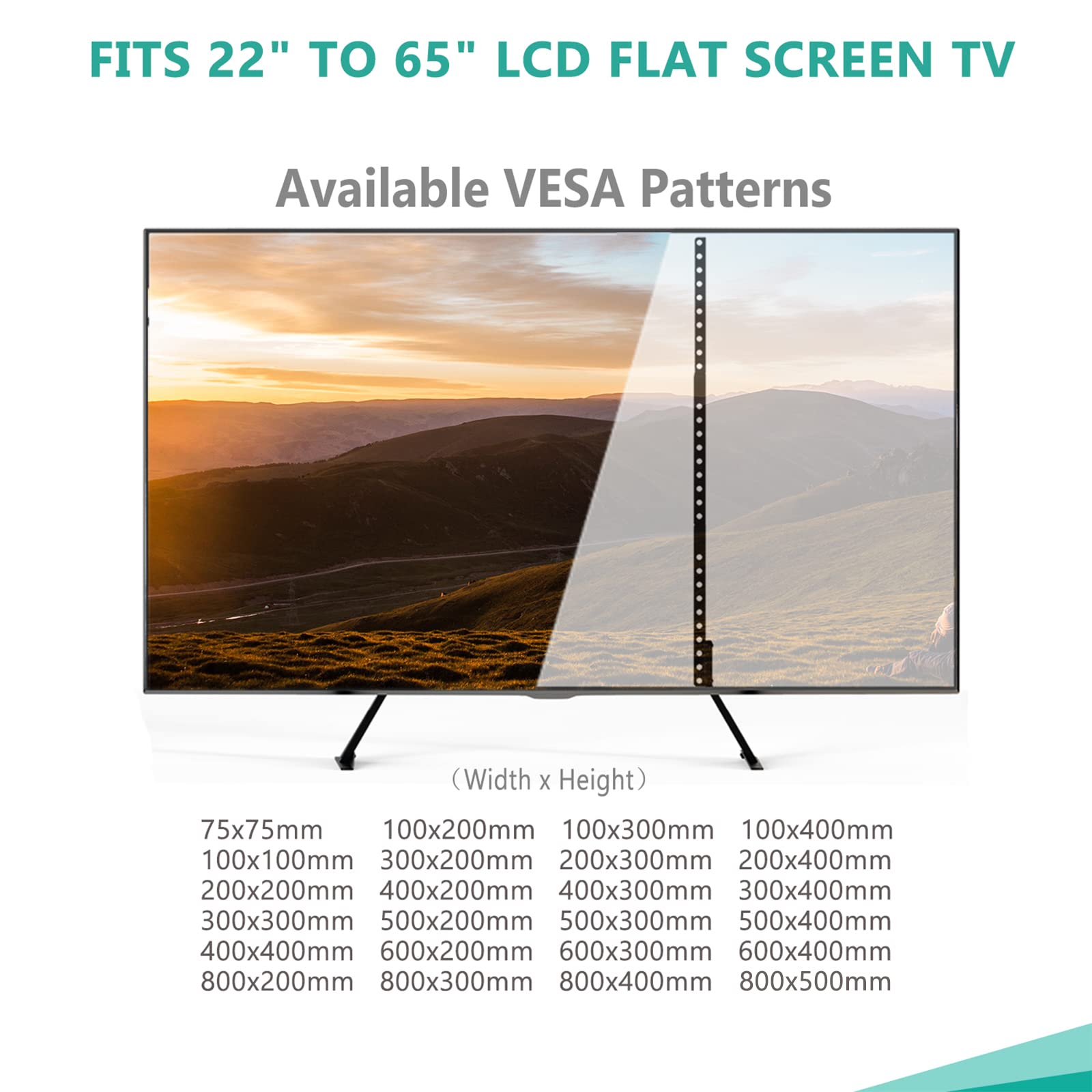 WALI Universal TV Stand 55 inch TV, TV Stand Mount for 22-65 Inch LCD Flat Screen TVs, Table Top TV Stands Holds up to 110lbs Mounting Holes up to 800 by 500mm (TVS001), Black