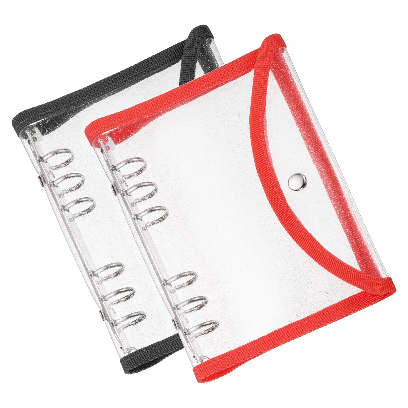 PATIKIL A6 Clear Binder Covers, 2Pcs Soft PVC Bling Loose Leaf Binder Protector Refillable Notebook Shell with Snap Button Closure for DIY Meeting Notebook Folder, Black and Red