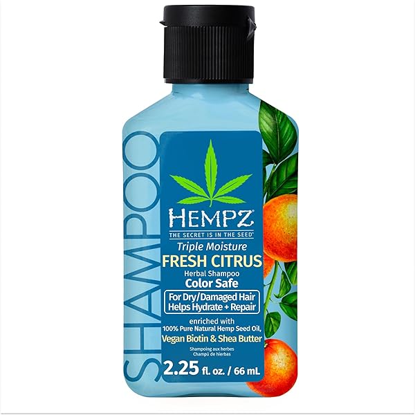 HEMPZ BIOTIN HAIR SHAMPOO – TRIPLE MOISTURE PEACH & GRAPEFRUIT – FOR GROWTH & STRENGTHENING OF DRY, DAMAGED HAIR – TRAVEL SIZE 2.25 FL OZ