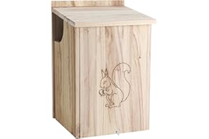 Threehoney Wood Squirrel House 18 x 10.38 x 11 Inches Hanging Squirrel Nest Box Squirrel Nesting Box for Outside with Exterior Porch, Easy to Install, Includes Hanger and Mounting Screws