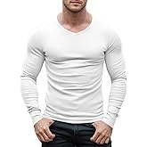Agilelin Men's Muscle T-Shirts V Neck Thermal Long Sleeve Tee Casual Ribbed Undershirts