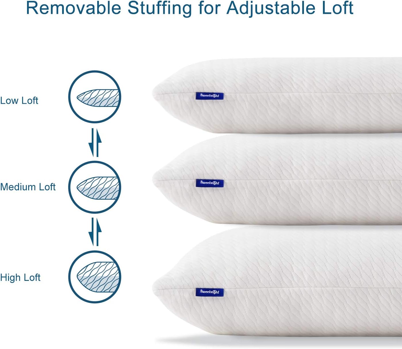 Sweetnight Bamboo Pillows for Sleeping-Bed Pillows with Bamboo charcoal Shredded Memory Foam,Customized Loft Memory Foam pillow for Neck & Shoulder Pain Relief,Queen Size: Home & Kitchen