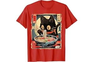 SHANGCHEN Kawaii Cat Eating Ramen Noodles Anime Gift Girls Teens T-Shirt