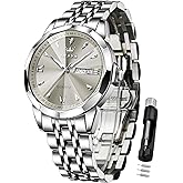 OLEVS Watch for Men Stainless Steel Chronograph Big Face Easy to Read Analog Quartz Watches Luxury Waterproof Date Diamond Roman Arabic Numerals Dial Dress Wrist Watches