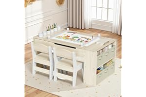 MAMIZO 3 in 1 Kids Art Table and Chair Set, Versatile Tabletop Large Storage, Sturdy, Wood Toddler Activity Desk with 6 Paint Cups, 6 Storage Bins & Paper Roll for Draw, Write, Play, Crafts (Yellow)