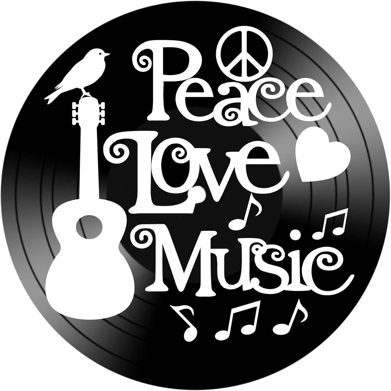Mixed Media - Peace Love Music Quote on a Real Repurposed Upcycled Vinyl Record Wall Album