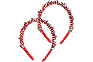 Sucrain 2 Pieces Christmas Headbands Christmas Bell Hairband for Women Girls Red Green Silver Holiday Hair Accessories Party 