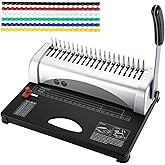 ATPEAM Comb Binding Machine 21-Holes 450 Sheets Capacity with 100 PCS 3/8'' Spines Comb Binding Machine for Letter Size, A4, 