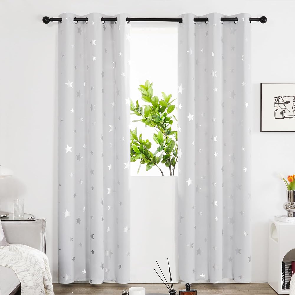 Deconovo Set of 2 Blackout Curtains Royal Blue Large Stars with Eyelets 140x240