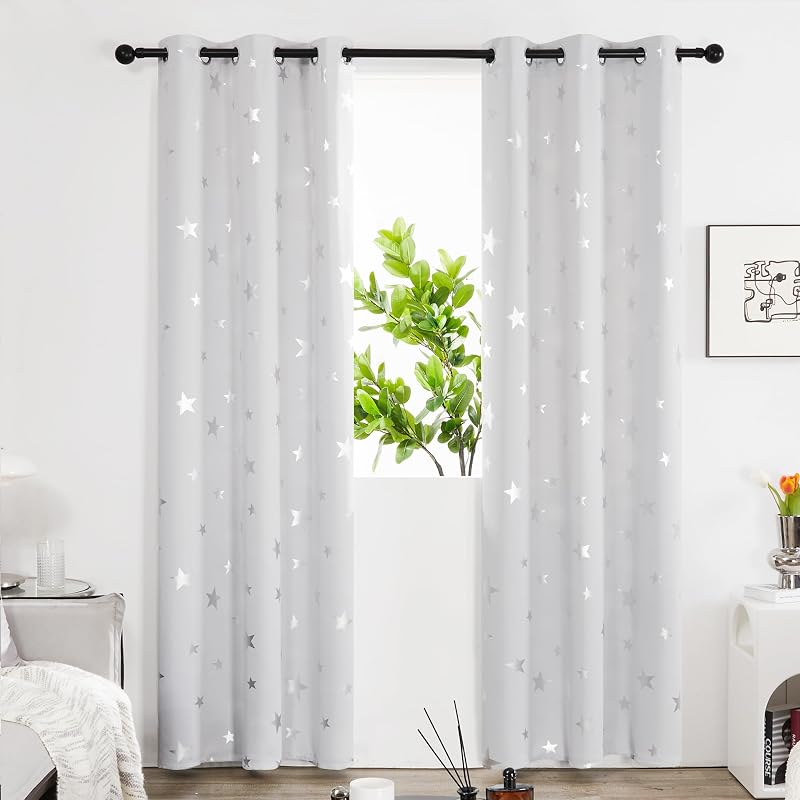 Deconovo Set of 2 Blackout Curtains Royal Blue Large Stars with Eyelets 140x240