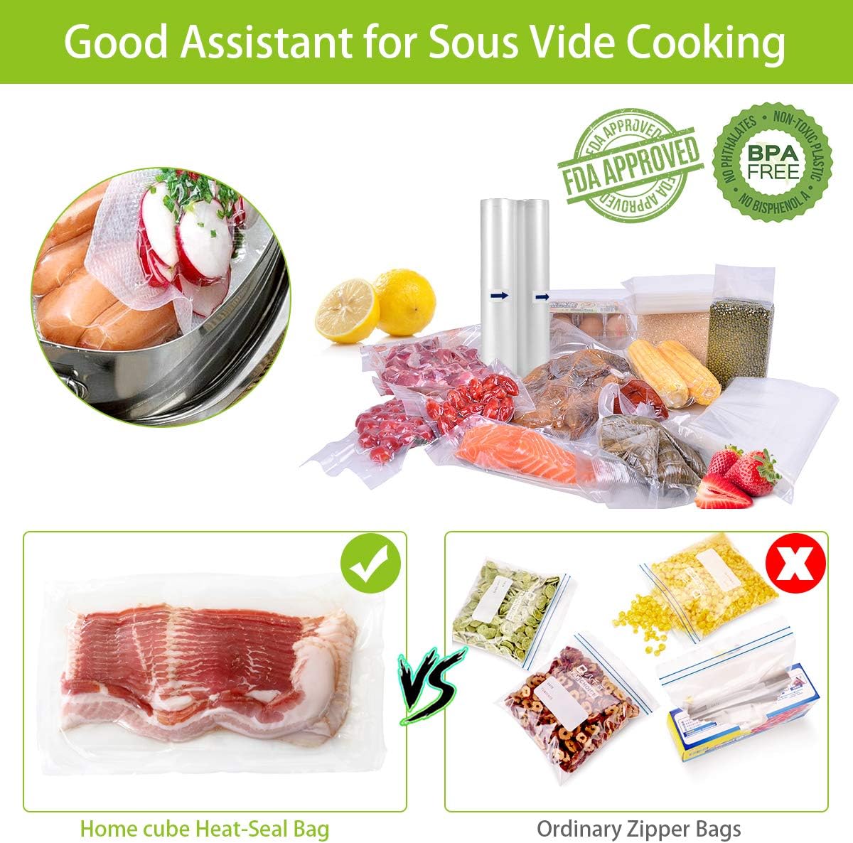 Vacuum Sealer Rolls 3 Pack 15x300cm and 3 Pack 20x300cm with Commercial Grade Bag Rolls for Food Saver and Sous Vide,Food Grade Safety Certification - Image 4
