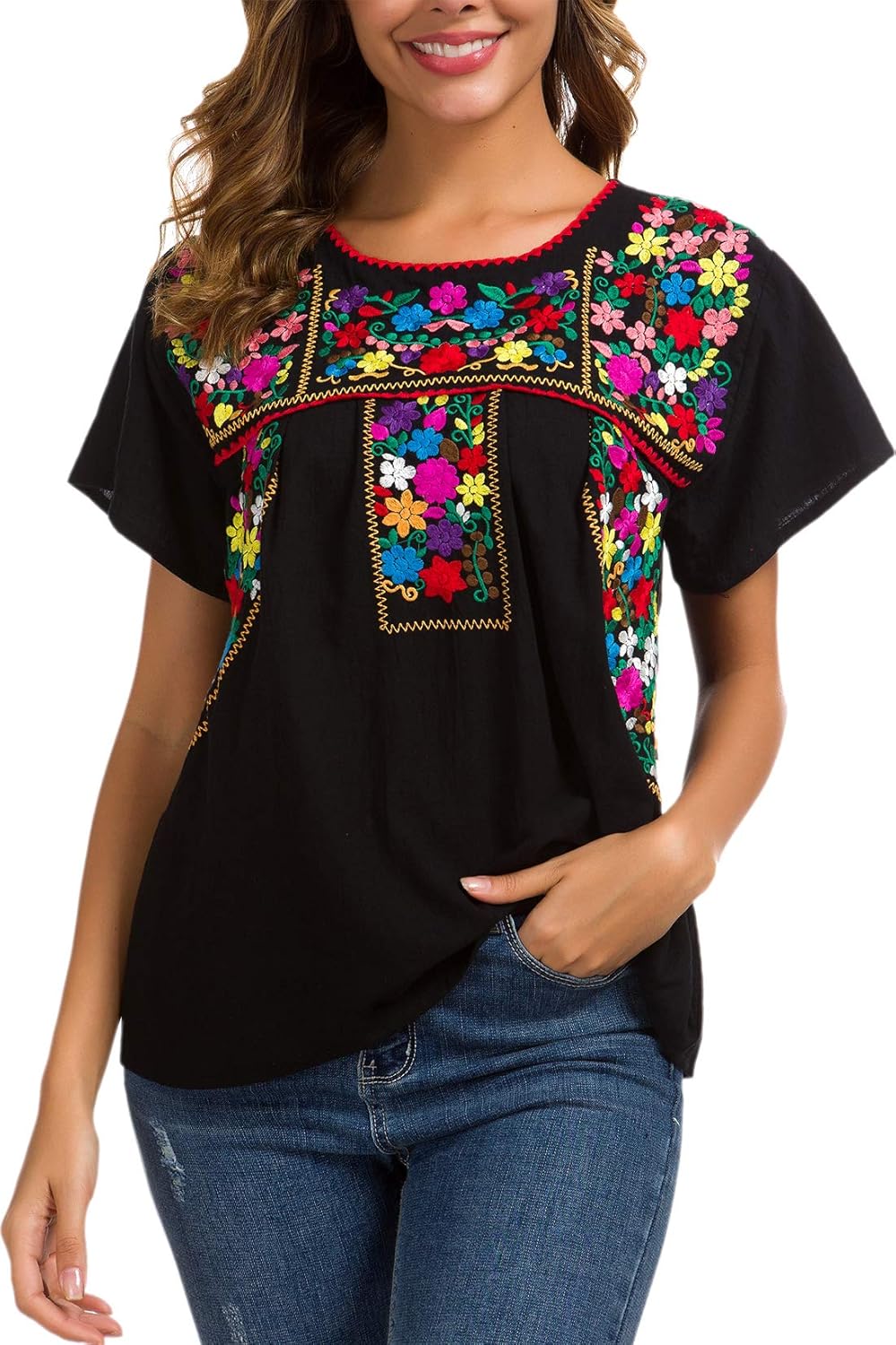 YZXDORWJ Women's Embroidered Mexican Peasant Blouse