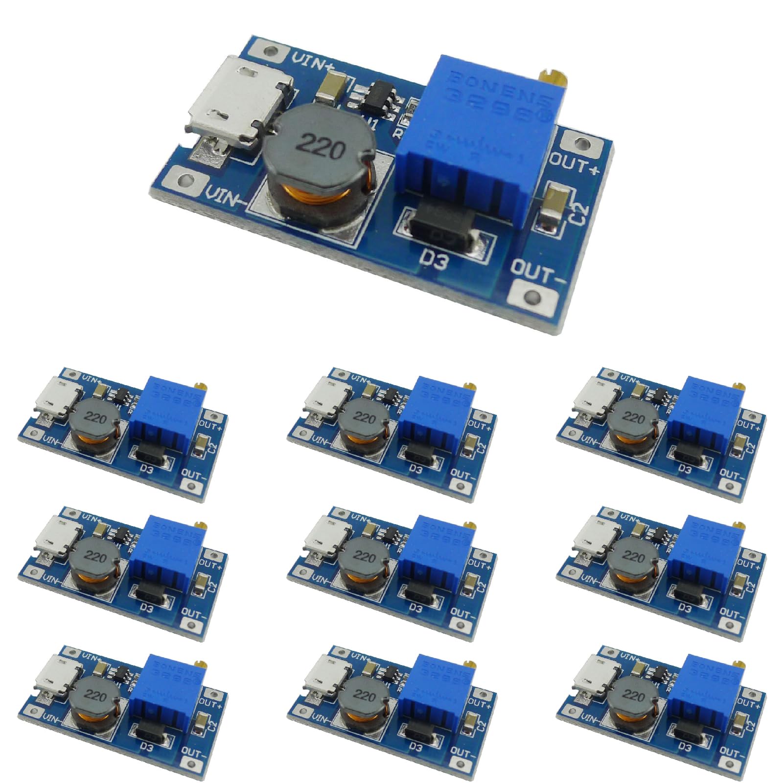Photo 1 of ??10-Pack MT3608 DC-DC Boost Converters – 2V-24V to 5V-28V 2A Step-Up Voltage Regulators with Micro USB Interface?